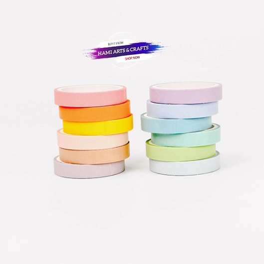 Washi Tape 12 màu pastel dài 3m [washi-061]