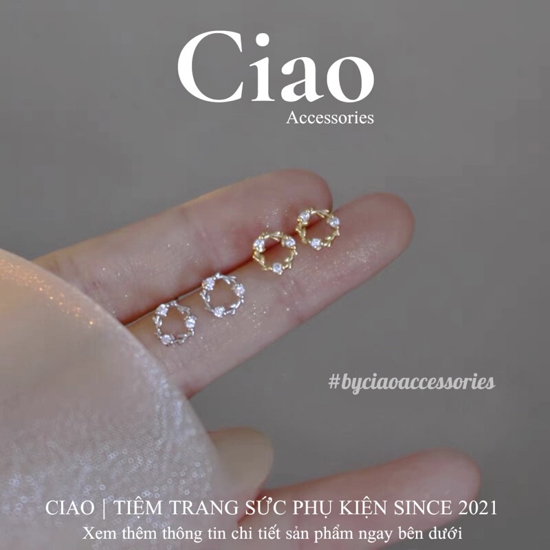 [HOẢ TỐC 1H] Khuyên tai/ Bông tai mạ bạc S925 thiết kế hoạ tiết vòng nguyệt quế Pilla Ciao