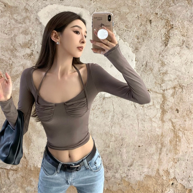 Áo Croptop Tay Dài Thiết Kế Ôm Sát Quyến Rũ Hợp Thời Trang