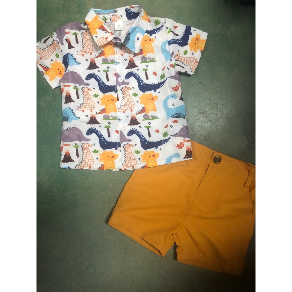Áo thun tay ngắn và quần đùi họa tiết khủng long xinh xắn dành cho bé trai