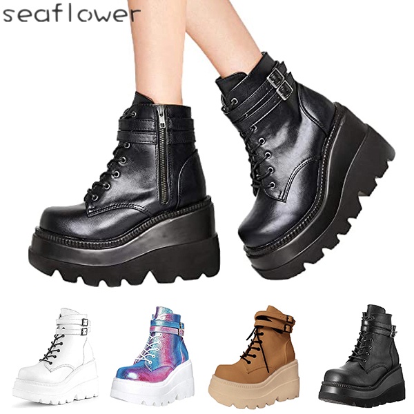 Giày Bốt Mũi Tròn Đế Dày Cột Dây Chống Thấm Nước Thời Trang Cho Nữ