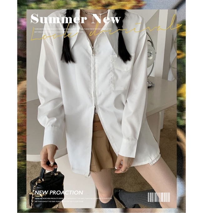 HUANG YOYO  Áo Khoác cardigan Tay Dài Dáng Rộng Màu Trơn Có Khóa Kéo Thời Trang Hàn Quốc Cho Nữ