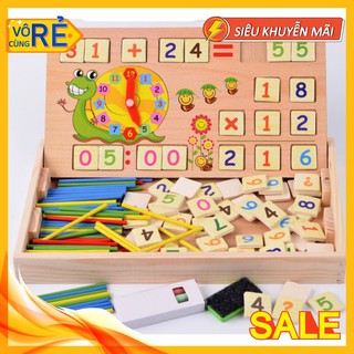 [loại tốt] Bộ học toán thông minh - bảng ghép gỗ 2 mặt - có đồng hồ học giờ - Baby toys smartkid