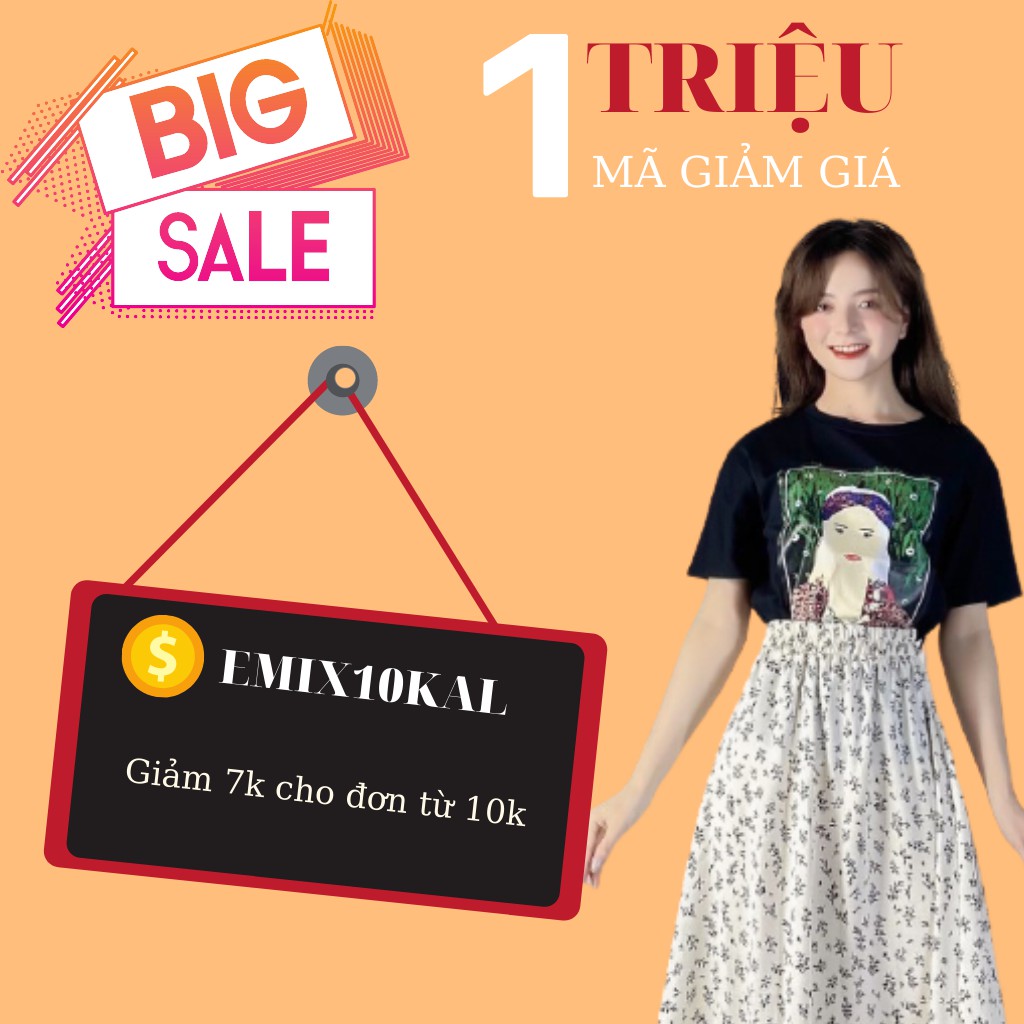 Chân váy hoa nhí dài qua gối màu đen họa tiết EMIX form rộng điệu đà | BigBuy360 - bigbuy360.vn