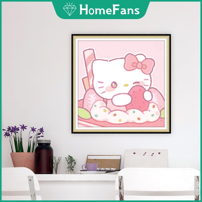 Bộ Tranh Đính Đá 5D Tự Làm 30x30cm / 40x40cm / 50x50cm Hình Hello Kitty