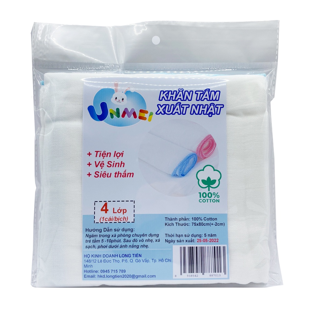 KHĂN TẮM XÔ UNMEI 4 LỚP XỊN, SIÊU MỀM, SIÊU THẤM CHO BÉ KÍCH THƯỚC 75X80