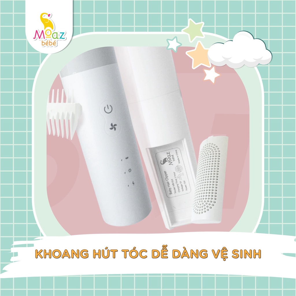 Tông đơ cắt tóc Moaz Bebe MB014 có chế độ hút thông minh cho bé