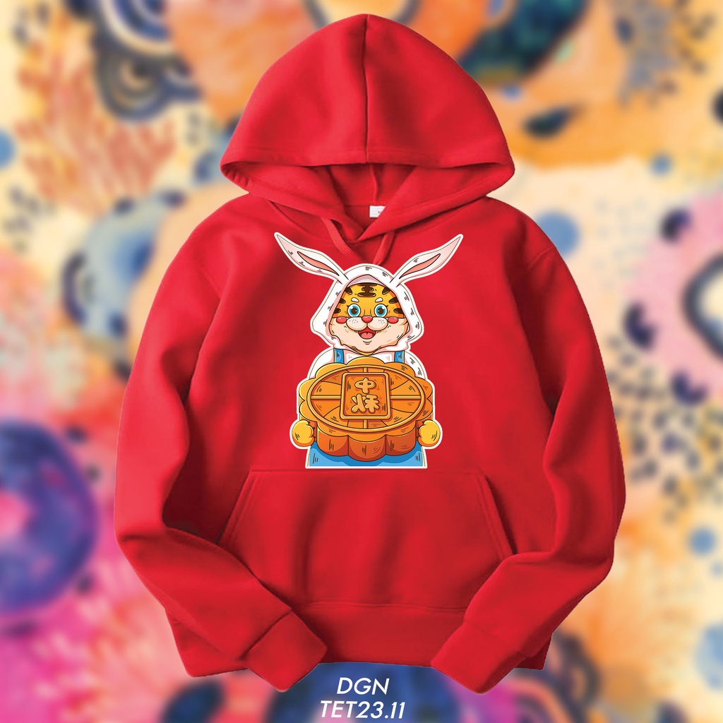 hoodie đỏ hình cọp hóa trang thỏ TET23.11