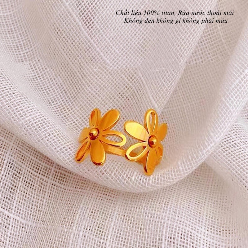 Nhẫn titan nữ không gỉ mặt hình hoa hướng dương mạ vàng 18k thiết kế thời trang mẫu mới nhất 2023