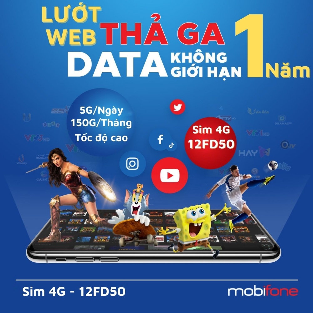 Sim 4G Mobifone tốc độ cao ( 6G/ngày) trọn gói 1 năm không cần nạp 180GB/tháng bảo hành 2 năm, đổi trả free