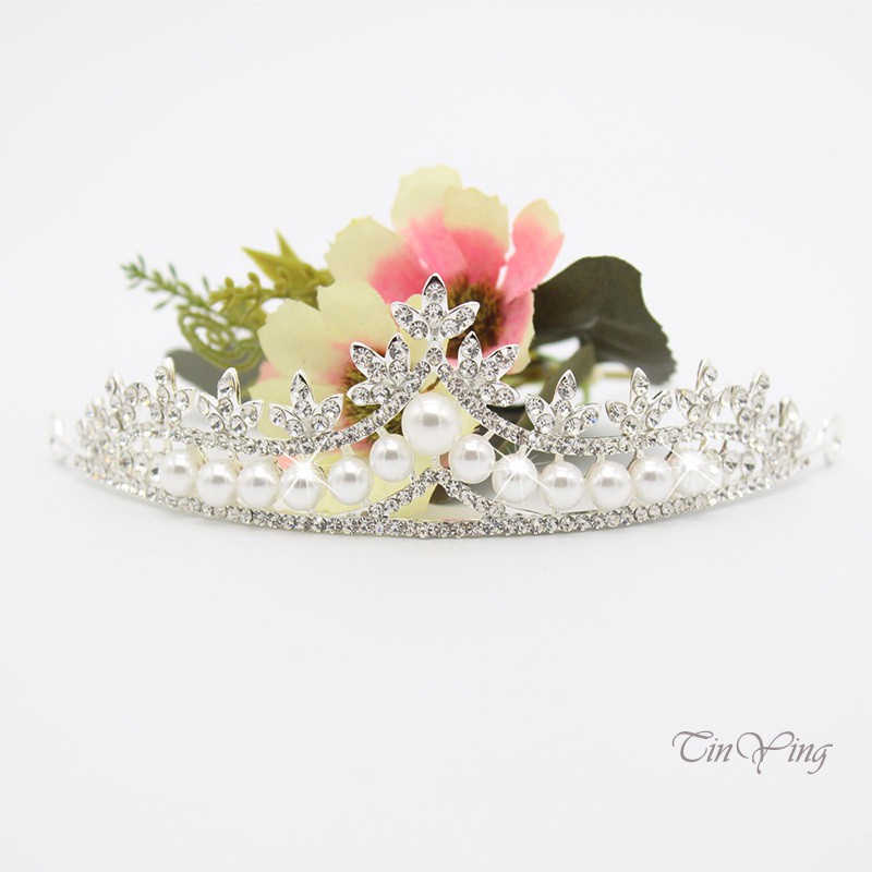 GETNOIVAS Vương miện đính đá pha lê và ngọc trai nhân tạo sang trọng thời trang dành cho cô dâu
