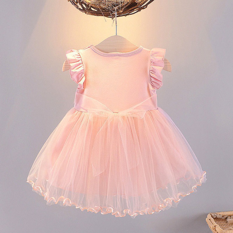 Đầm Công Chúa Se7en Phối Lưới In Họa Tiết Hoạt Hình Kiểu Hàn Quốc Thời Trang Mùa Hè Cho Bé Gái