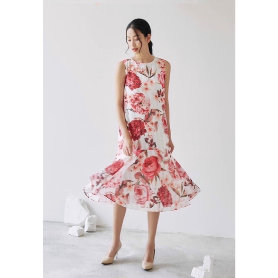 Váy Xecop không tay họa tiết hoa to - dáng đuôi cá
