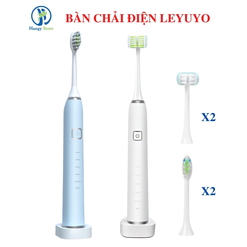 Bàn chải điện đánh răng 3D LEYUYO công nghệ làm sạch mới kèm 4 đầu chải