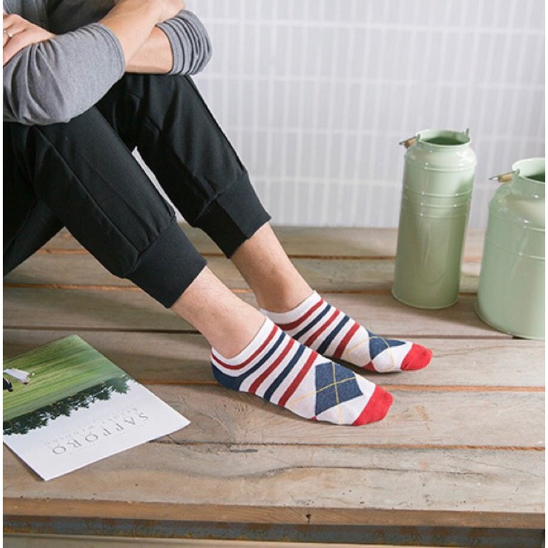 VỚ TẤT NGẮN NAM / UNISEX ĐỎ - XANH NAVY (NOEL2)