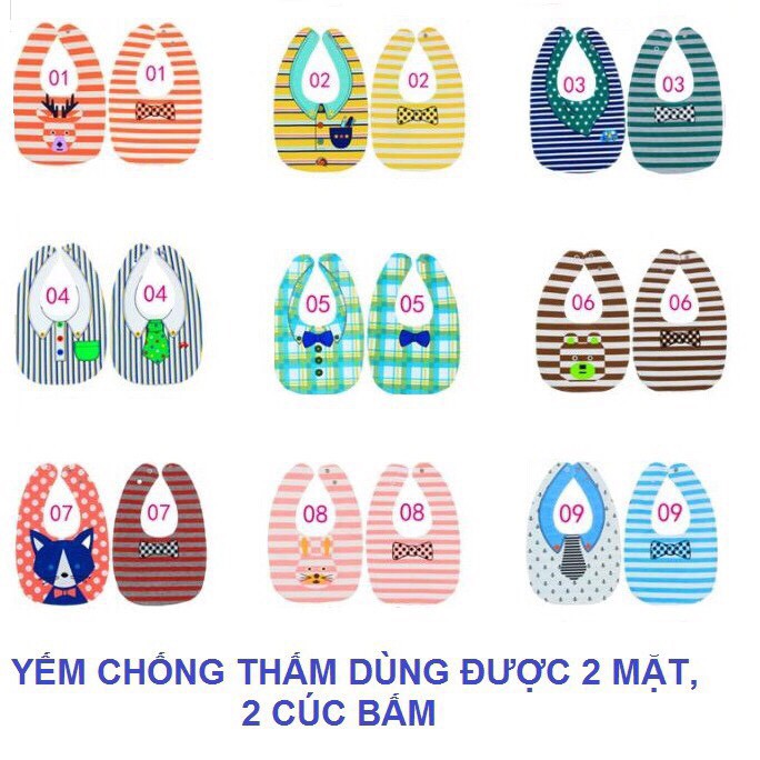 Yếm chống thấm 2 mặt, 2 cúc bấm cho bé BoreMart