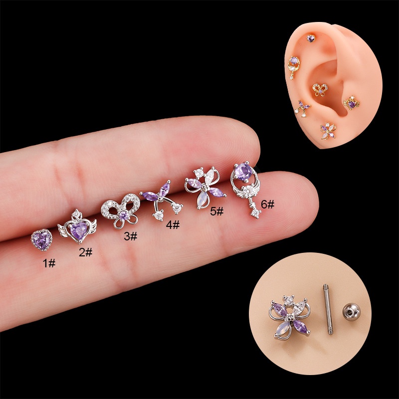 1 Khuyên Tai Hình Nơ / Trái Tim Bằng Thép Không Gỉ 20Gauge 6mm
