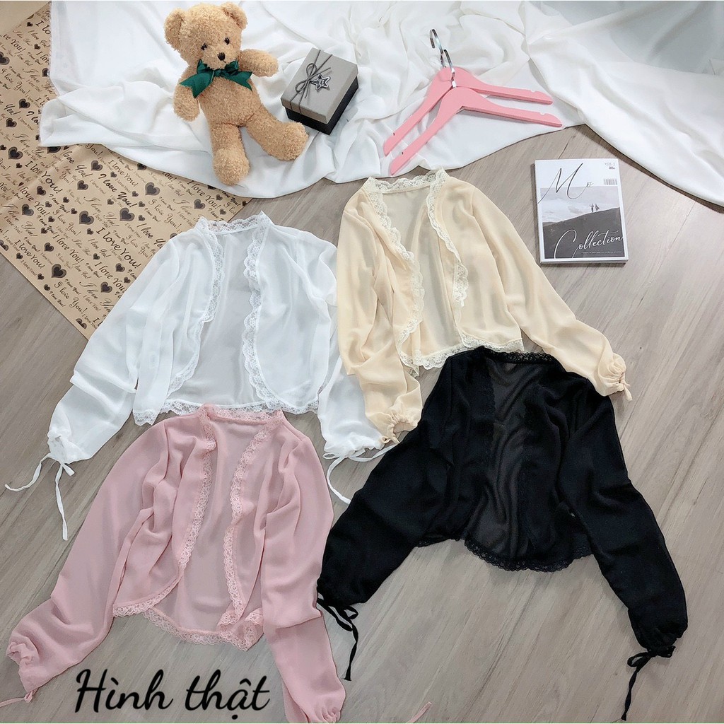 Áo khoác tay dài viền ren mỏng voan tiểu thư xinh ut