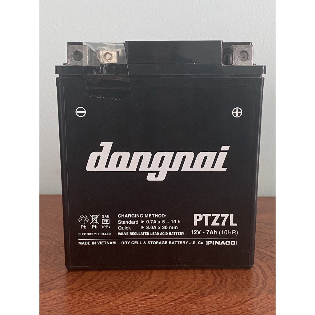 Bình ắc quy 12V Đồng Nai PTZ7L, 12V - 7Ah dùng cho SH Ý, Lead 2009, SCR