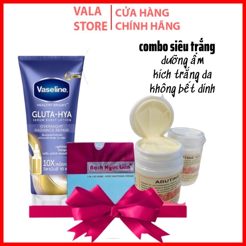 Combo siêu trắng vaseline gluta màu xanh và kem body bạch ngọc liên và kem kích trắng 3c3 Thái Lan giúp nâng tone