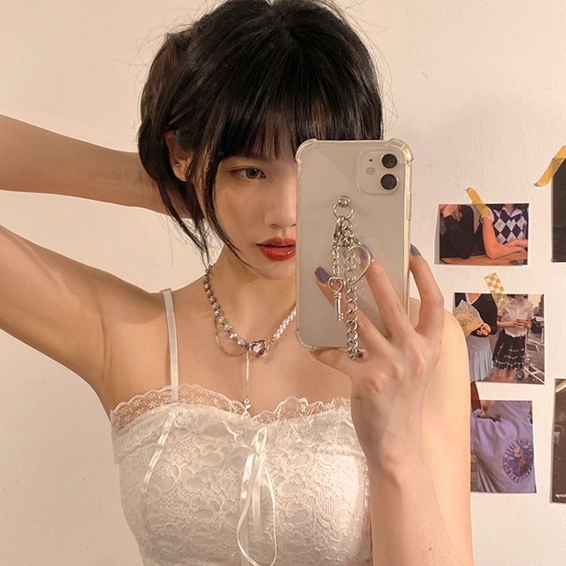 vòng cổ chocker cao cấp ngọc đính đá hình trái tim ngọt ngào