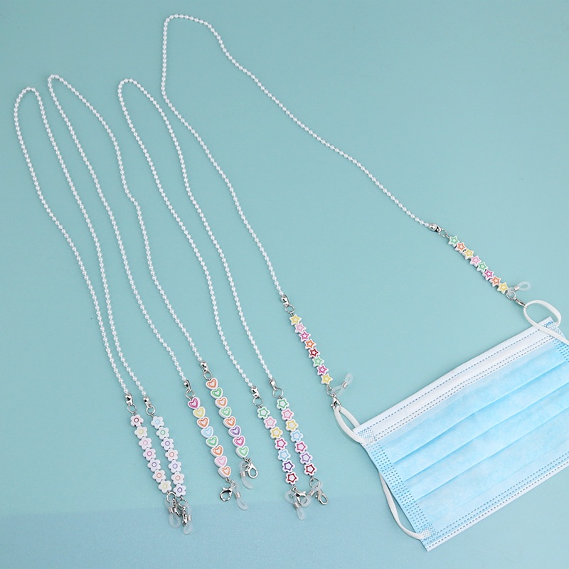 Dây Đeo Mắt Kính 78Cm Bằng acrylic Trong Suốt Đính Ngọc Trai Mặt Cười Dễ Thương