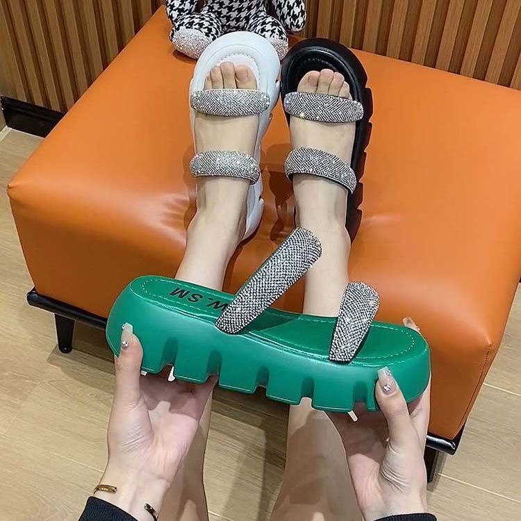 Dép sandal đế dày đính kim cương giả thời trang mùa hè