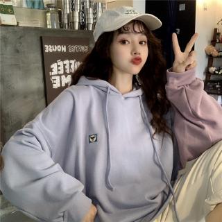 Áo hoodie tay dài phối màu dễ thương cho nữ