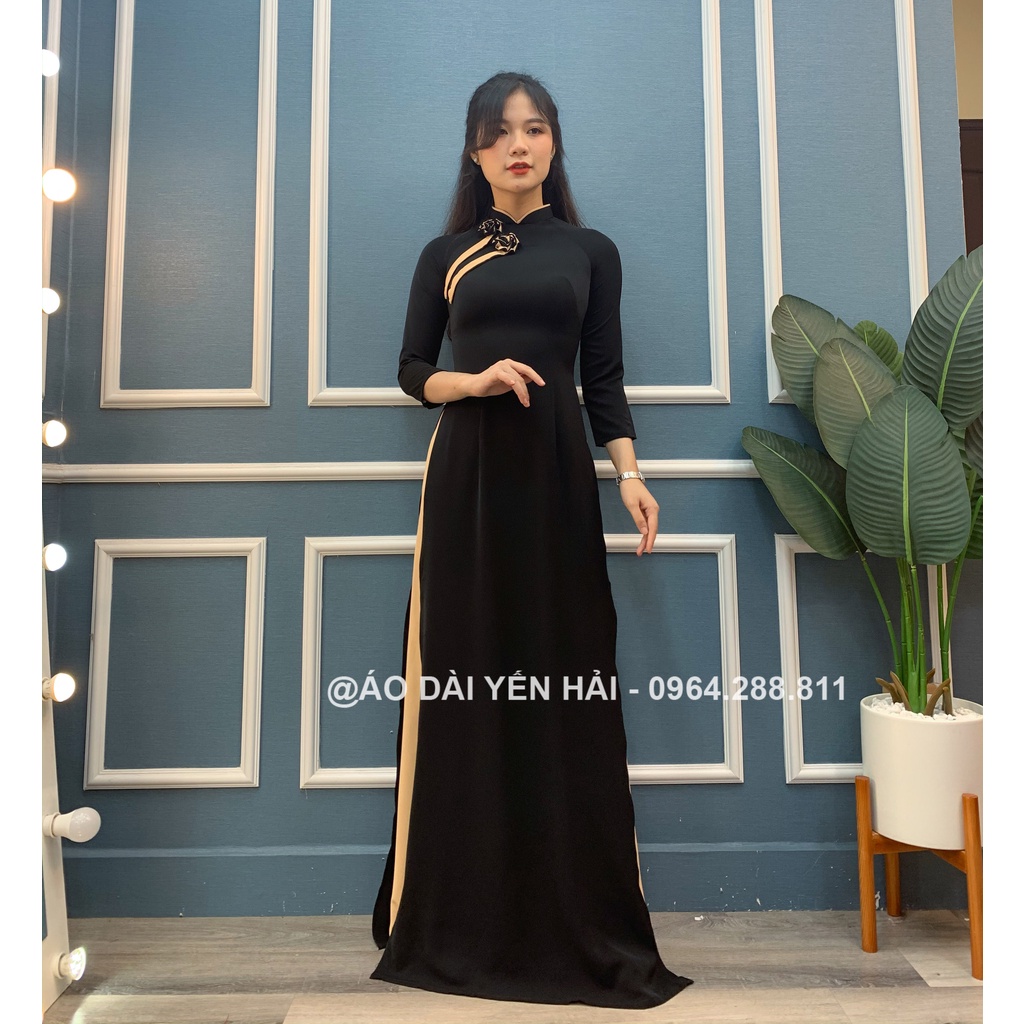 Áo dài truyền thống màu đen chất lụa thái tuấn | Áo dài Yến Hải | HT8