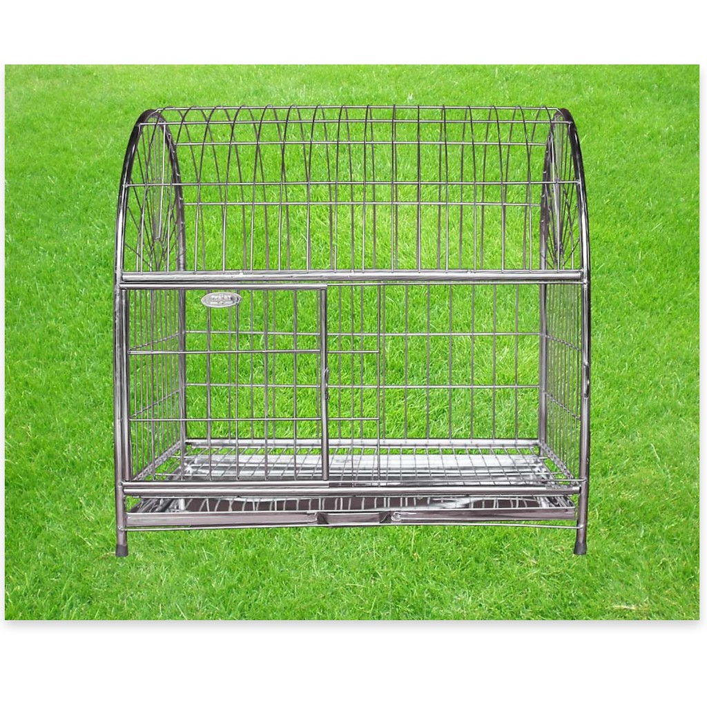 chuồng chó mèo inox mái vòm số 4 (54x35x53)- kèm khay inox