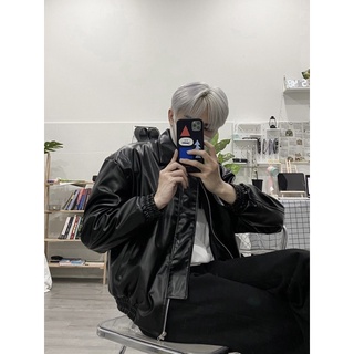  ÁO KHOÁC BOMBER FULL DA TRƠN UNISEX NỮA KHOÁ 