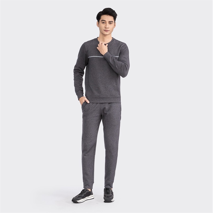 Bộ Đồ Dài Thu Đông Mặc Nhà Nam ARISTINO ALH011W2 Vải Cotton Trơn Màu Dáng Suông Bo Cổ Tay Gấu Áo Cổ Tròn Quần Cạp Chun