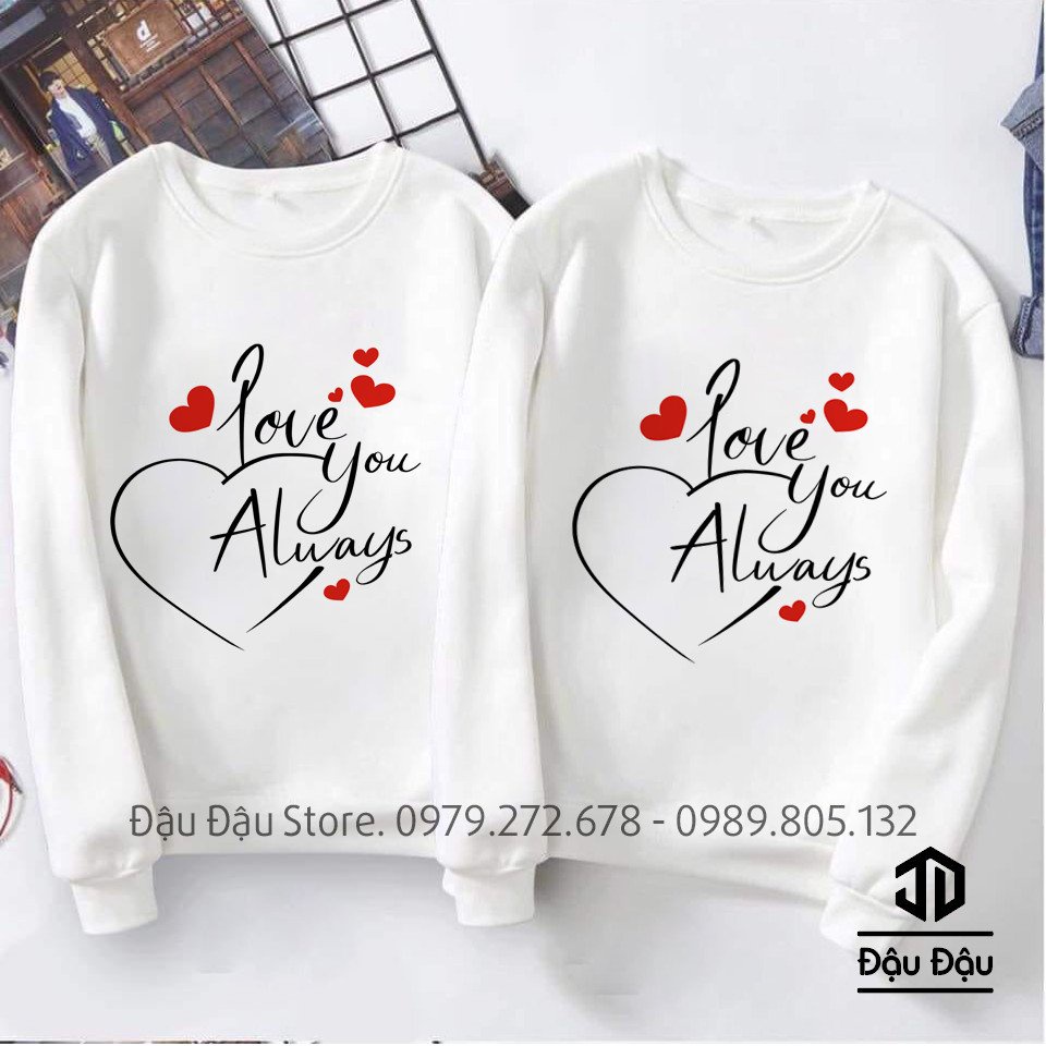 ÁO NỈ CỔ TRÒN IN HÌNH TRÁI TIM LOVE, ÁO ĐÔI NAM NỮ GIÁ XƯỞNG