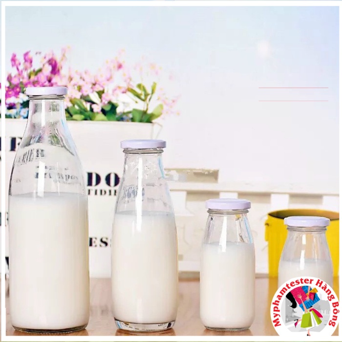 Chai đựng sữa, đồ uống thủy tinh đủ size 250ml, 500ml, 1000ml