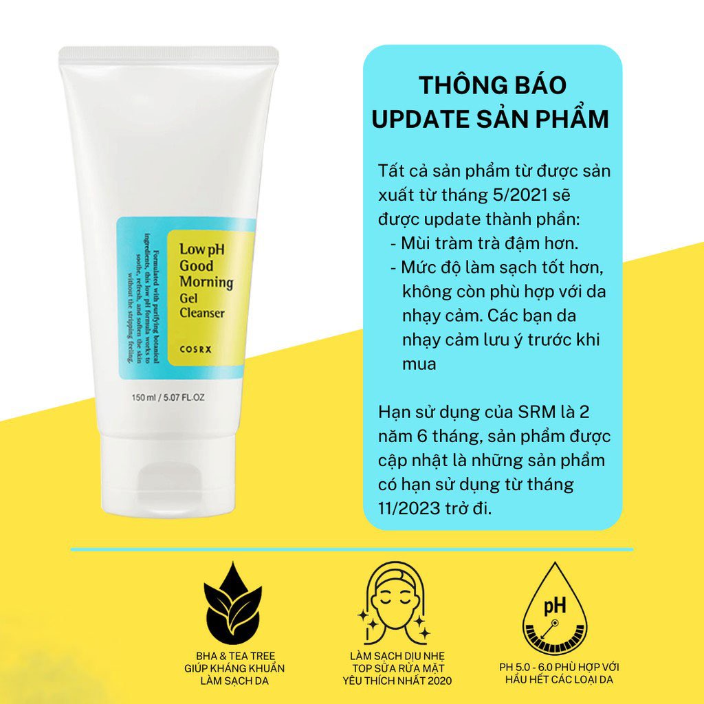 Sữa Rửa Mặt Cosrx Low PH Good Morning Gel Cleanser Dạng Gel Chiết Từ Dầu Cây Trà [Loại 150ml] | BigBuy360 - bigbuy360.vn