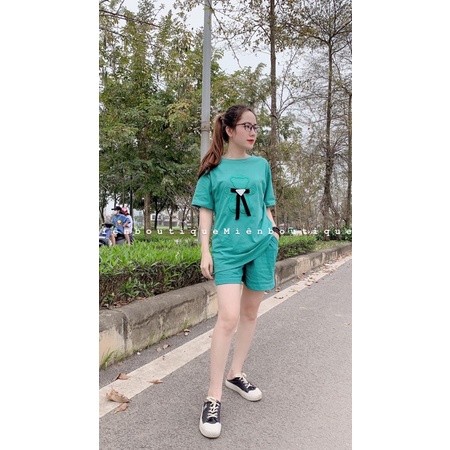 Set bộ gấu quần đùi mặc ở nhà , đi chơi đều chất .