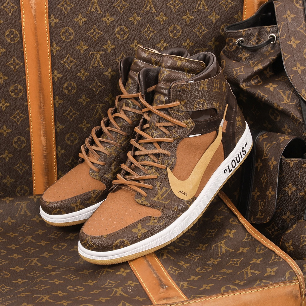 Giày thể thao JD1 LV cao cổ mới 2022, Giày sneaker Jordan 1 mix LV bản mới nam nữ FullBoxBill