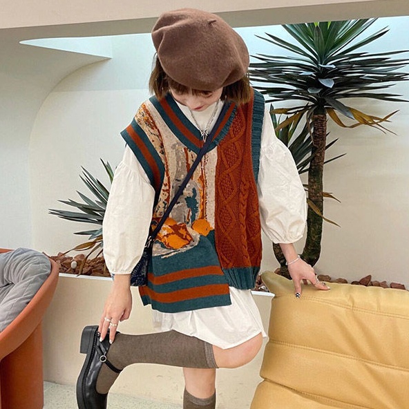 Áo Dệt Kim Sát Nách Phong Cách Retro Hàn Quốc Cho Nữ