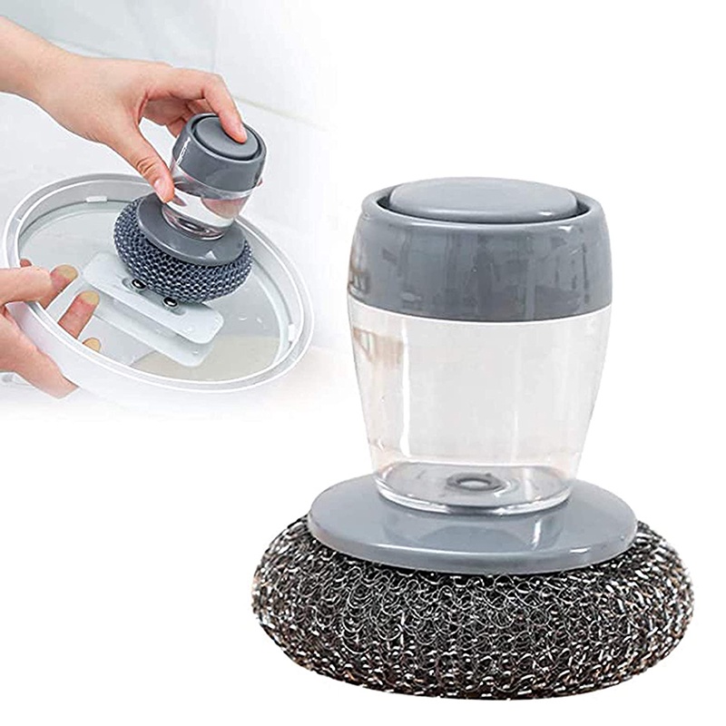 Bàn chải rửa chén dĩa bằng kim loại kèm bình đựng xà phòng tiện dụng cho nhà bếp