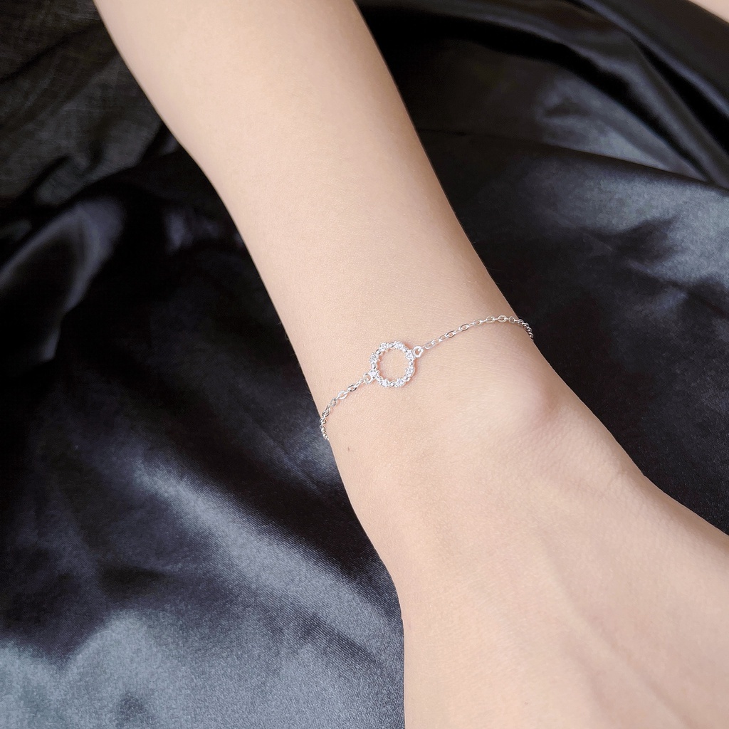 Lắc tay nữ bạc nguyên chất Lavesta SUN591 mặt tròn đính pha lê lấp lánh thanh lịch, nữ tính