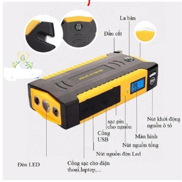 Bộ Kích Bình Ô Tô 12V Câu Bình Ác Quy Khẩn Cấp Đa Năng Sạc Dự Phòng Kèm Bơm Hơi Lốp Xe Hơi BH 1 năm