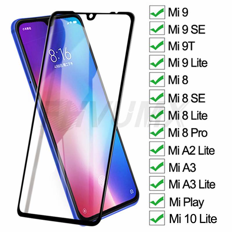 Ốp điện thoại kính cường lực 9D an toàn cho Xiaomi Play Mi 9 10 Lite Mi 8 9 SE A3 A2 Lite Mi8 Pro