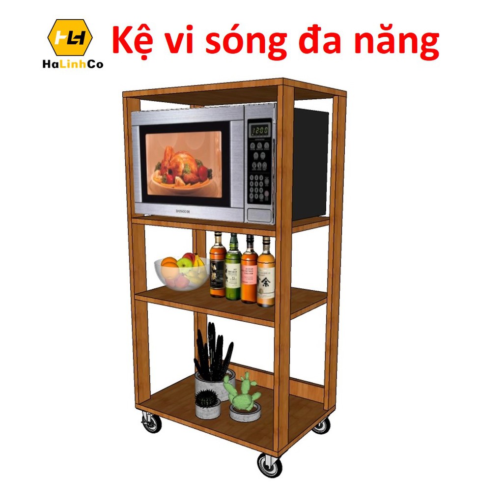 Kệ vi sóng đa năng 3 tầng và 4 tầng để nồi cơm điện và để lò nướng chất liệu gỗ MDF nhập khẩu