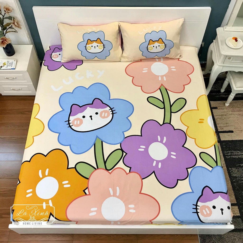 Drap giường cotton , ga trải giường cotton 3D họa tiết ngộ nghĩnh cho bé tặng kèm 2 vỏ gối | BigBuy360 - bigbuy360.vn