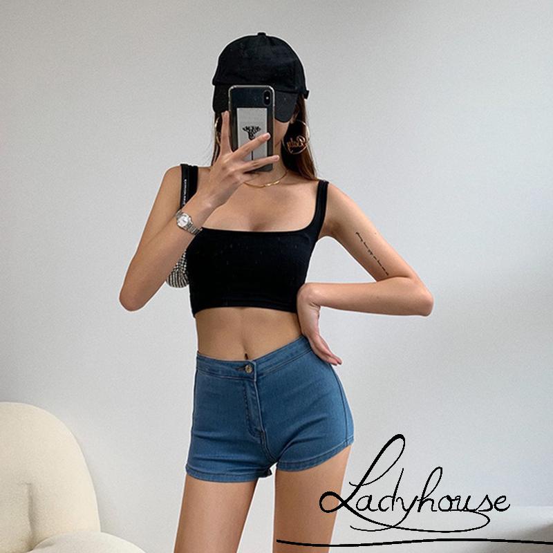 Áo croptop cổ vuông dáng ôm màu trơn đơn giản cho nữ