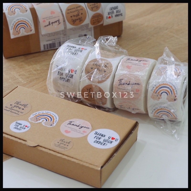 Nhãn Dán Cuộn Sticker 500 Tem Thank You - Nhãn Dán Cám Ơn Khách Hàng Kraft Và Các Mẫu Màu Sắc Dễ Thương