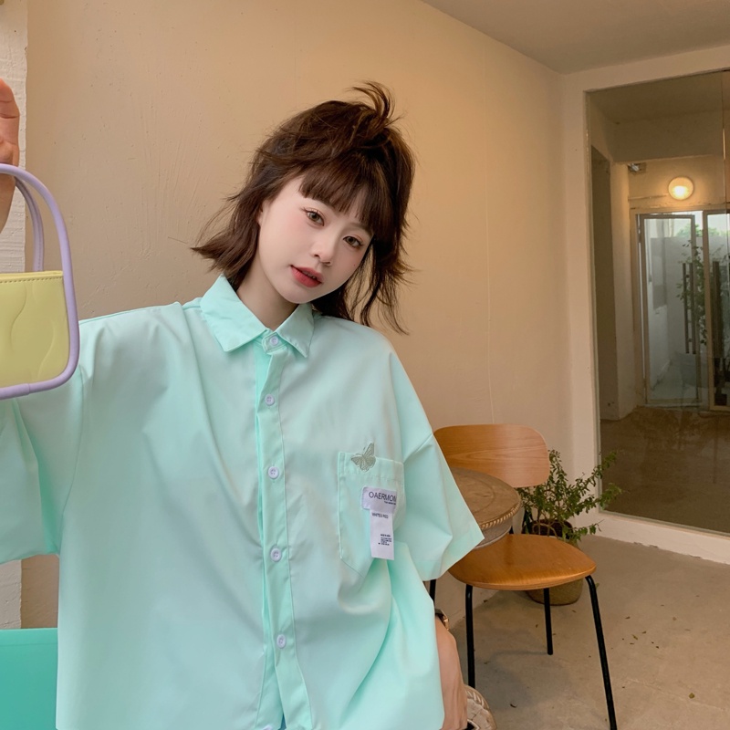 Áo Sơ Mi Tay Ngắn Dáng Rộng Phong Cách Hàn Quốc Mới Dành Cho Nữ