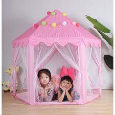 Lều bóng công chúa hoàng tử cho bé trai bé gái lục giác 6 cửa có rèm chống muỗi