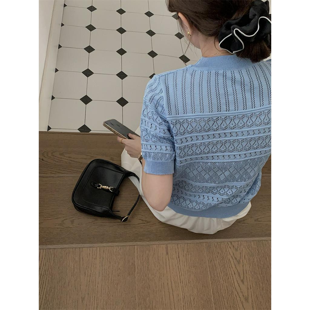 61206 Áo Ngắn Tay Đan Rỗng