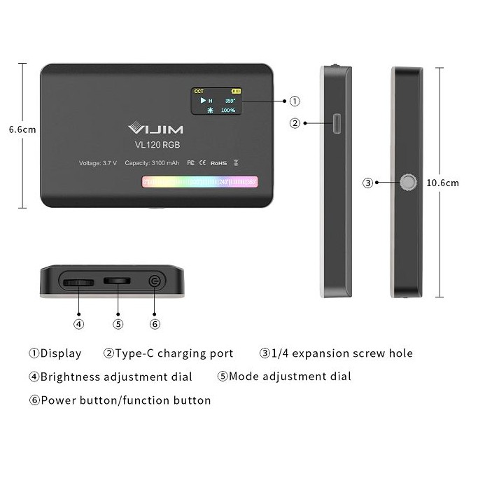 Đèn LED Mini Vijim Ulanzi VL120 RGB, Light, Bi, 20 Hiệu Ứng Ánh Sáng Kèm Silicon Smooth Mềm Tản Sáng HL Studio